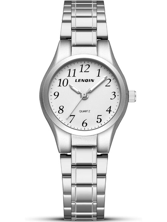 Ln Lenqin Women\'s All Silver Stainless Steel Band Waterproof Quartz Wrist Watch
